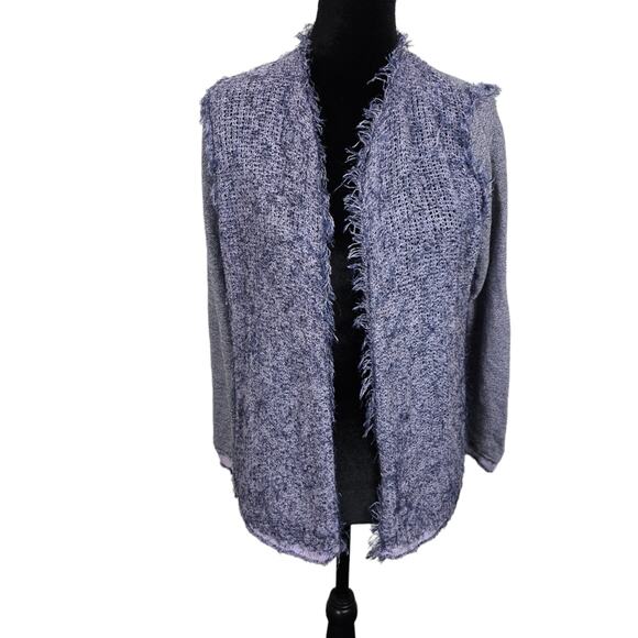 Carlise Cardigan Women L Blue Oceanic Frayed Fringe Trim CottageCore Beachy Cozy - Picture 1 of 16